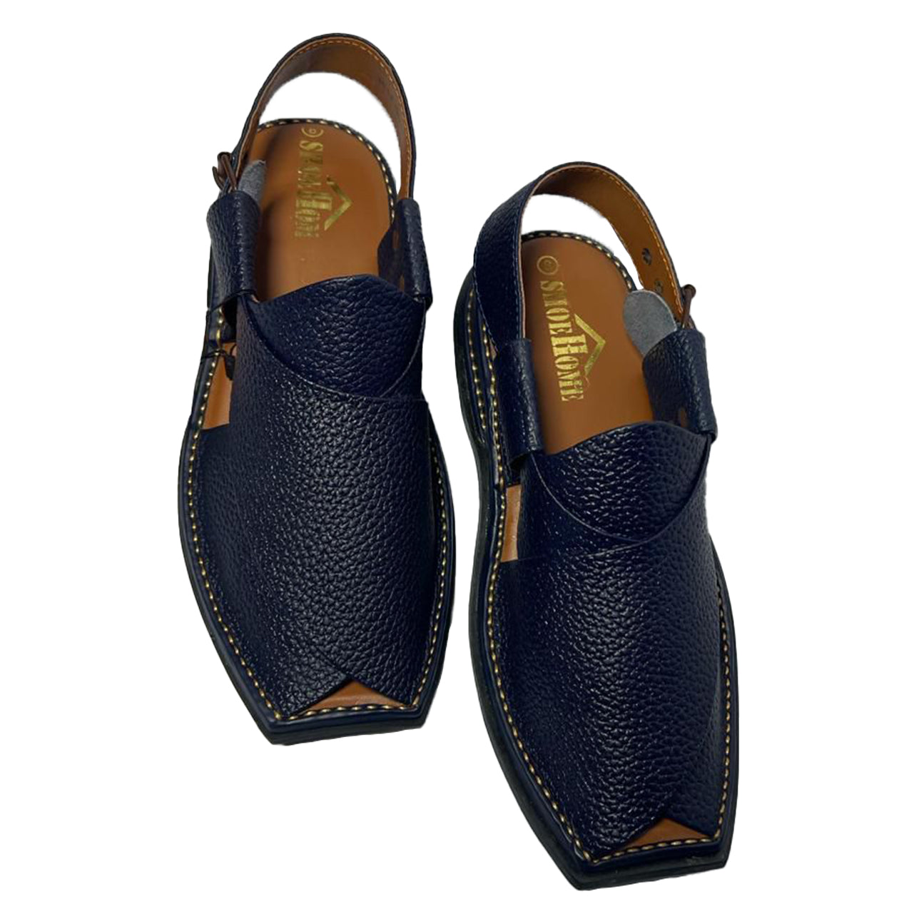 Blue Textured Leather Peshawari Sandal
