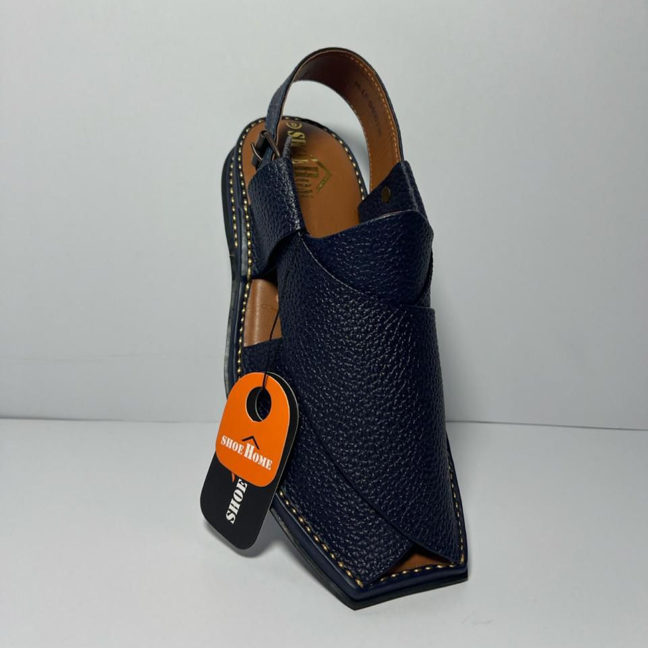 Blue Textured Leather Peshawari Sandal