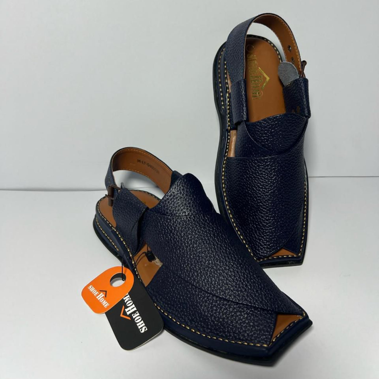 Blue Textured Leather Peshawari Sandal