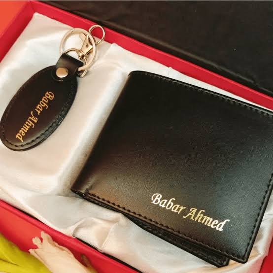 Customized Black Leather Wallet+Keychain