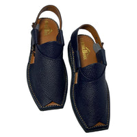 Blue Textured Leather Peshawari Sandal