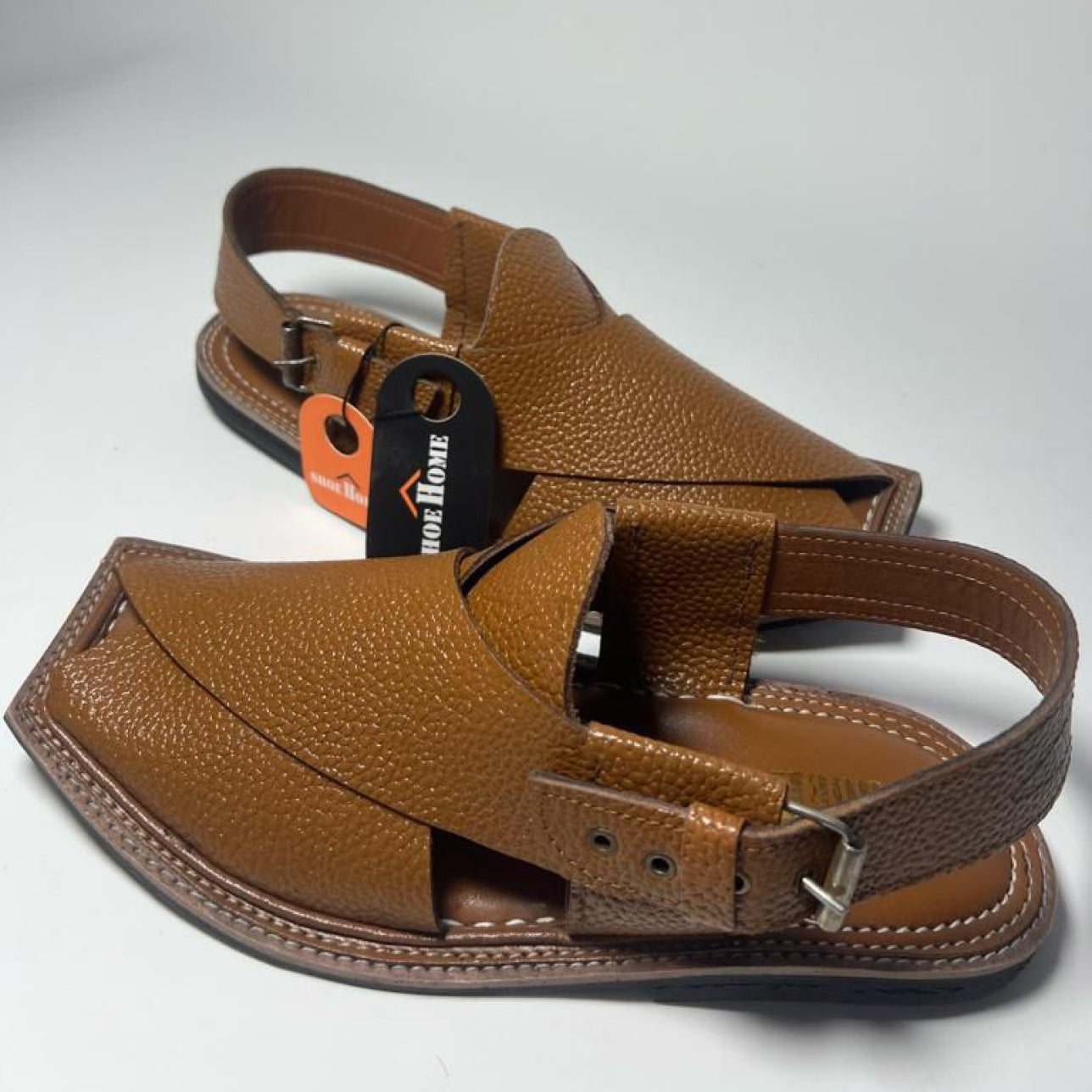 Brown Textured Leather Peshawari Sandal