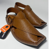 Brown Textured Leather Peshawari Sandal