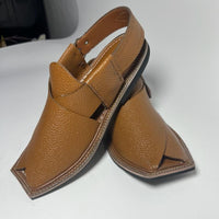 Brown Textured Leather Peshawari Sandal