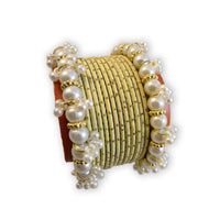 White Pearl Kangan Set in Metal