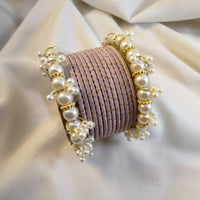 White Pearl Kangan Set in Metal