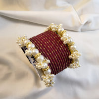 White Pearl Kangan Set in Metal