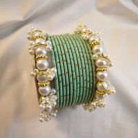 White Pearl Kangan Set in Metal