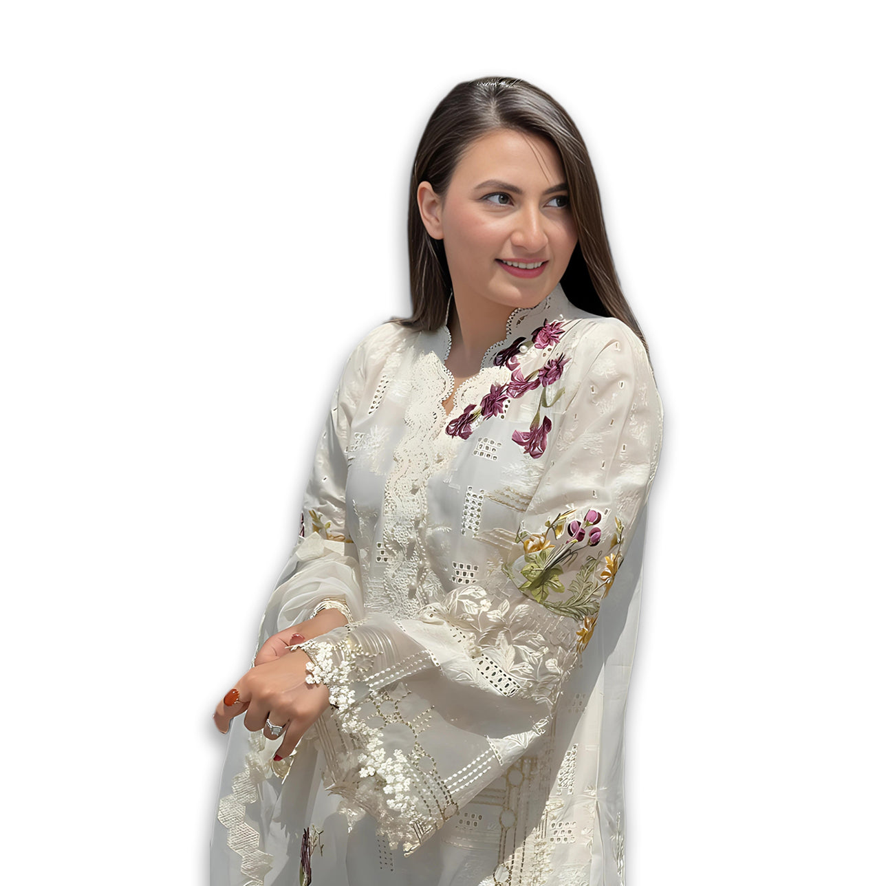 Embroidered Lawn Suit with Organza Dupatta