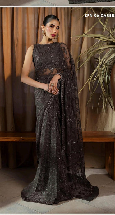 Nauroz by Zarif Grey Embroidered Net 3-Piece Suit - Festive Elegance Collection