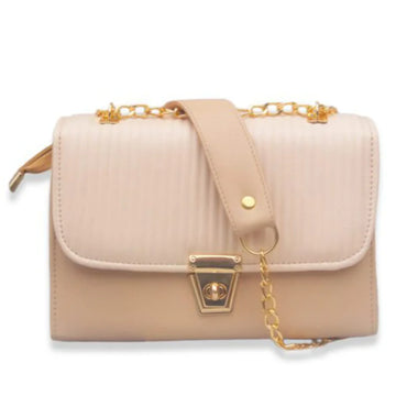 Elegant Beige PU Leather Shoulder Bag for Girls – 10x7 Inches, Simple Plain Design"