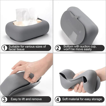 Space-Saving Silicone Tissue Box with Suction Cup