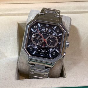 Metallic Grey Men’s Luxury Chronograph Watch – Steel Strap | Quartz Movement