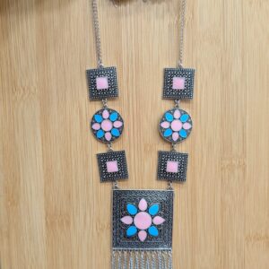 Vintage Afghan Charm: Handcrafted Oxidized Silver Collection (light Blue)