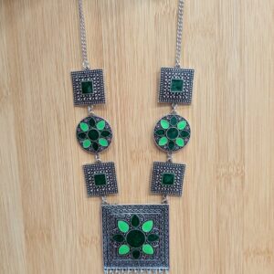 Vintage Afghan Charm: Handcrafted Oxidized Silver Collection (Sea Green)