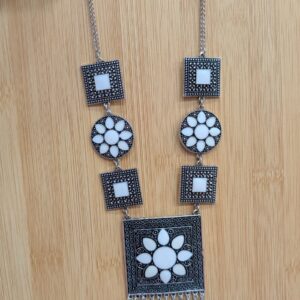Vintage Afghan Charm: Handcrafted Oxidized Silver Collection (White)