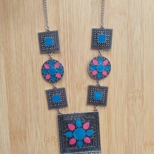 Vintage Afghan Charm: Handcrafted Oxidized Silver Collection (Blue)
