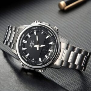 Casio Standard Illuminator Dual Time Stainless Steel Chain Watch AMW-880D-2A2VDF