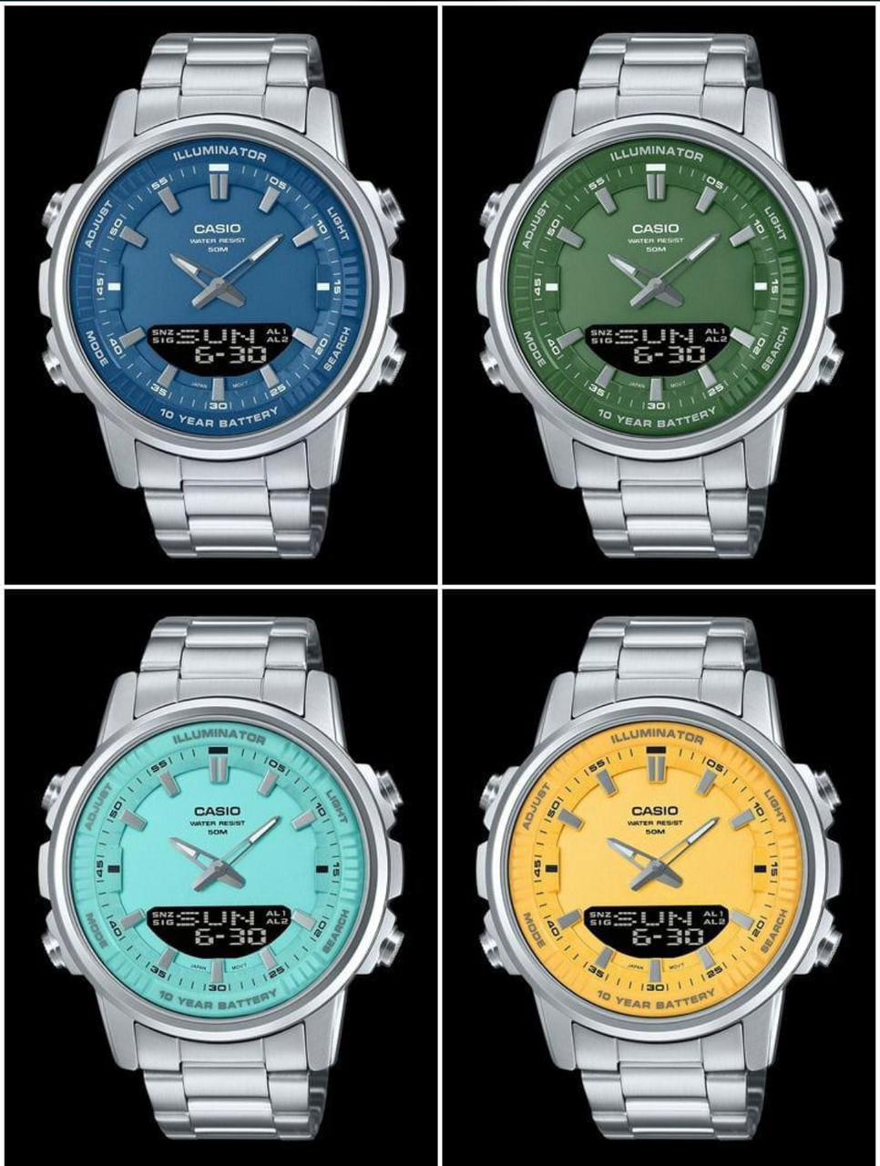 Casio Standard Illuminator Dual Time Stainless Steel Chain Watch AMW-880D-2A2VDF - Image 9