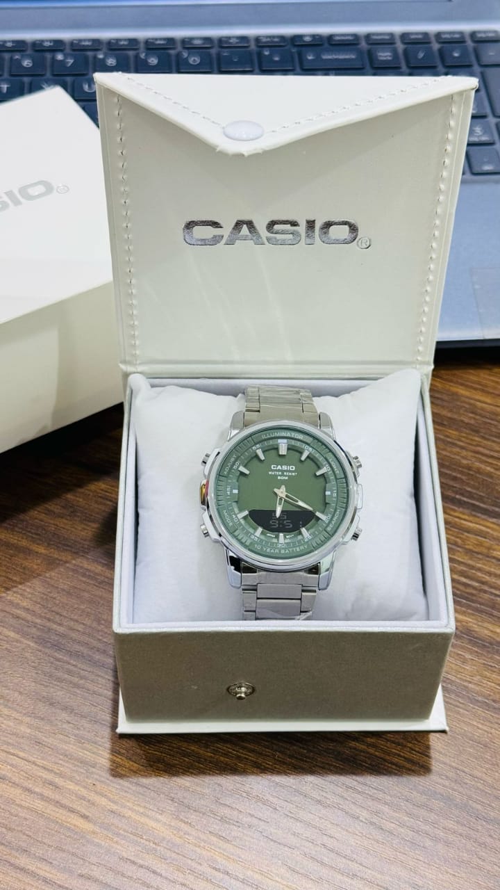 Casio Standard Illuminator Dual Time Stainless Steel Chain Watch AMW-880D-2A2VDF - Image 5