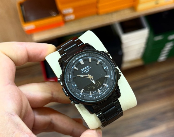 Casio Standard Illuminator Dual Time Stainless Steel Chain Watch AMW-880D-2A2VDF - Image 3