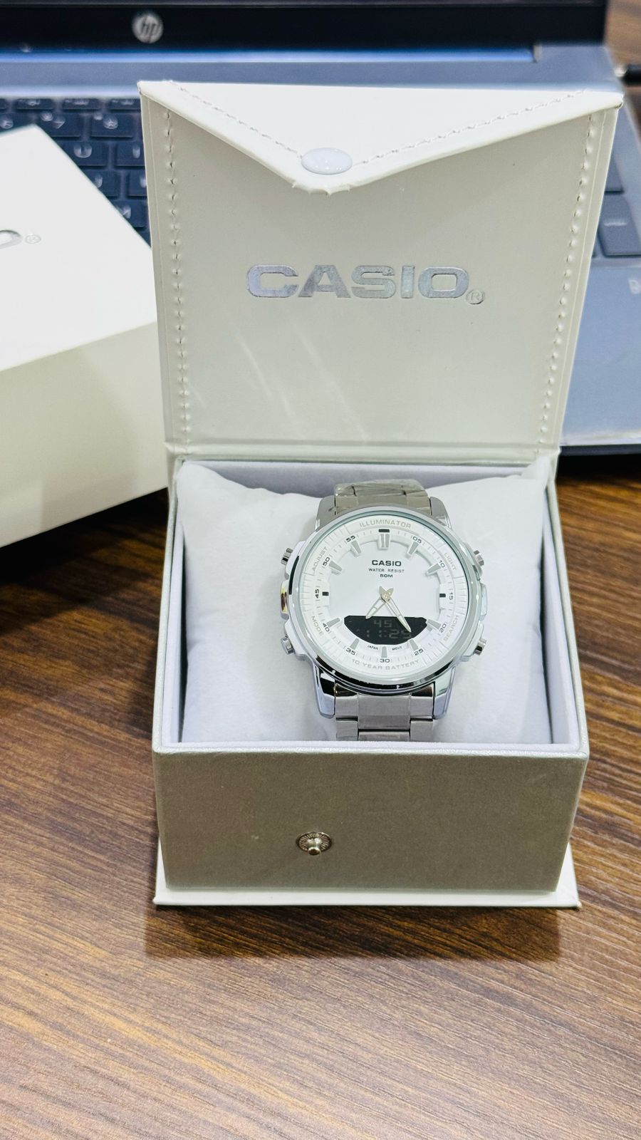 Casio Standard Illuminator Dual Time Stainless Steel Chain Watch AMW-880D-2A2VDF - Image 4