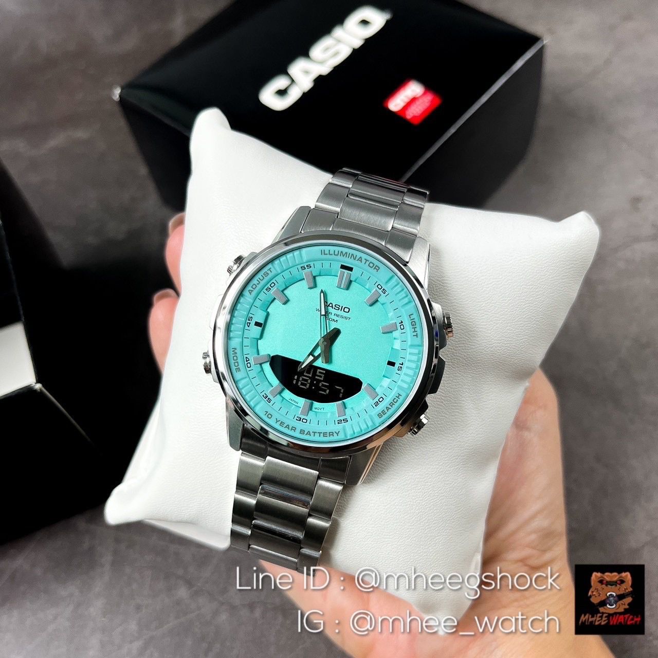 Casio Standard Illuminator Dual Time Stainless Steel Chain Watch AMW-880D-2A2VDF - Image 2