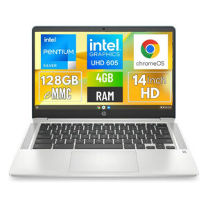 HP | Chromebook 14a-na0062tg | 128GB Storage | 4GB RAM | 14″ HD Display | Playstore Supported | Backlit Keyboard | Intel Pentium Silver N5030U 1.10GHz | ChromeBook