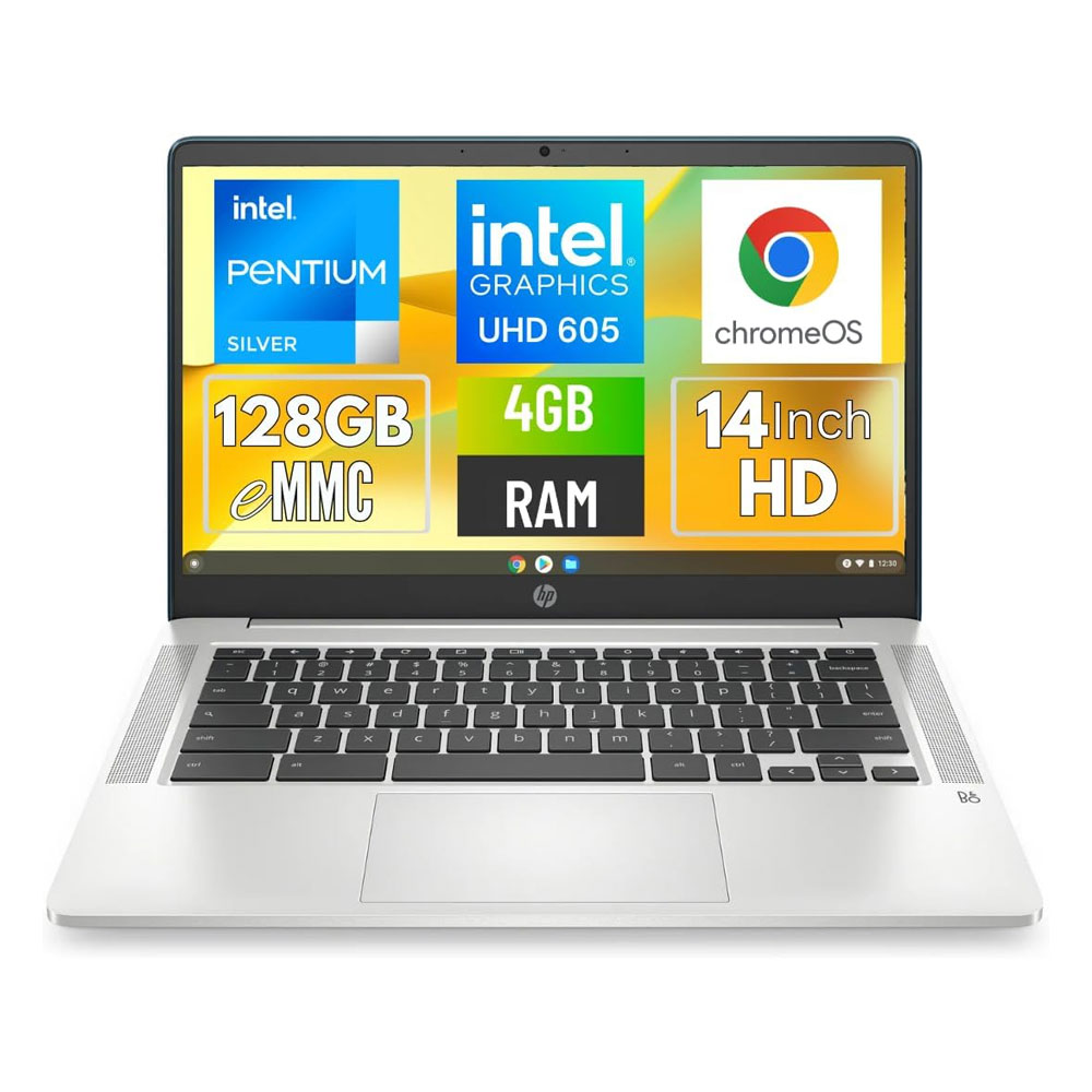 HP | Chromebook 14a-na0062tg | 128GB Storage | 4GB RAM | 14″ HD Display | Playstore Supported | Backlit Keyboard | Intel Pentium Silver N5030U 1.10GHz | ChromeBook