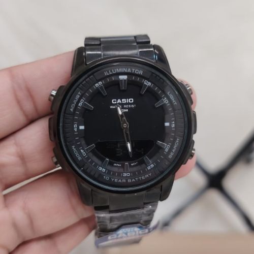 Casio Standard Illuminator Dual Time Stainless Steel Analog-Digital Watch AMW-880D-2A2VDF
