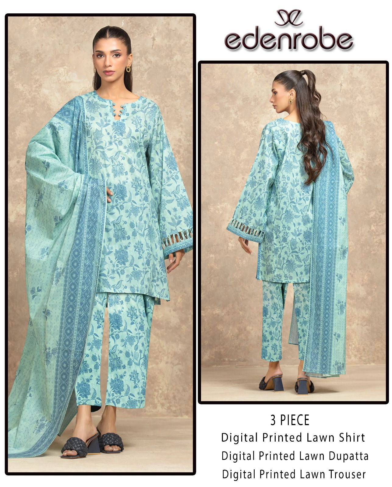 Eden Robe Digital Printed Lawn Shirt & Trouser with Digital Printed Lawn Dupatta