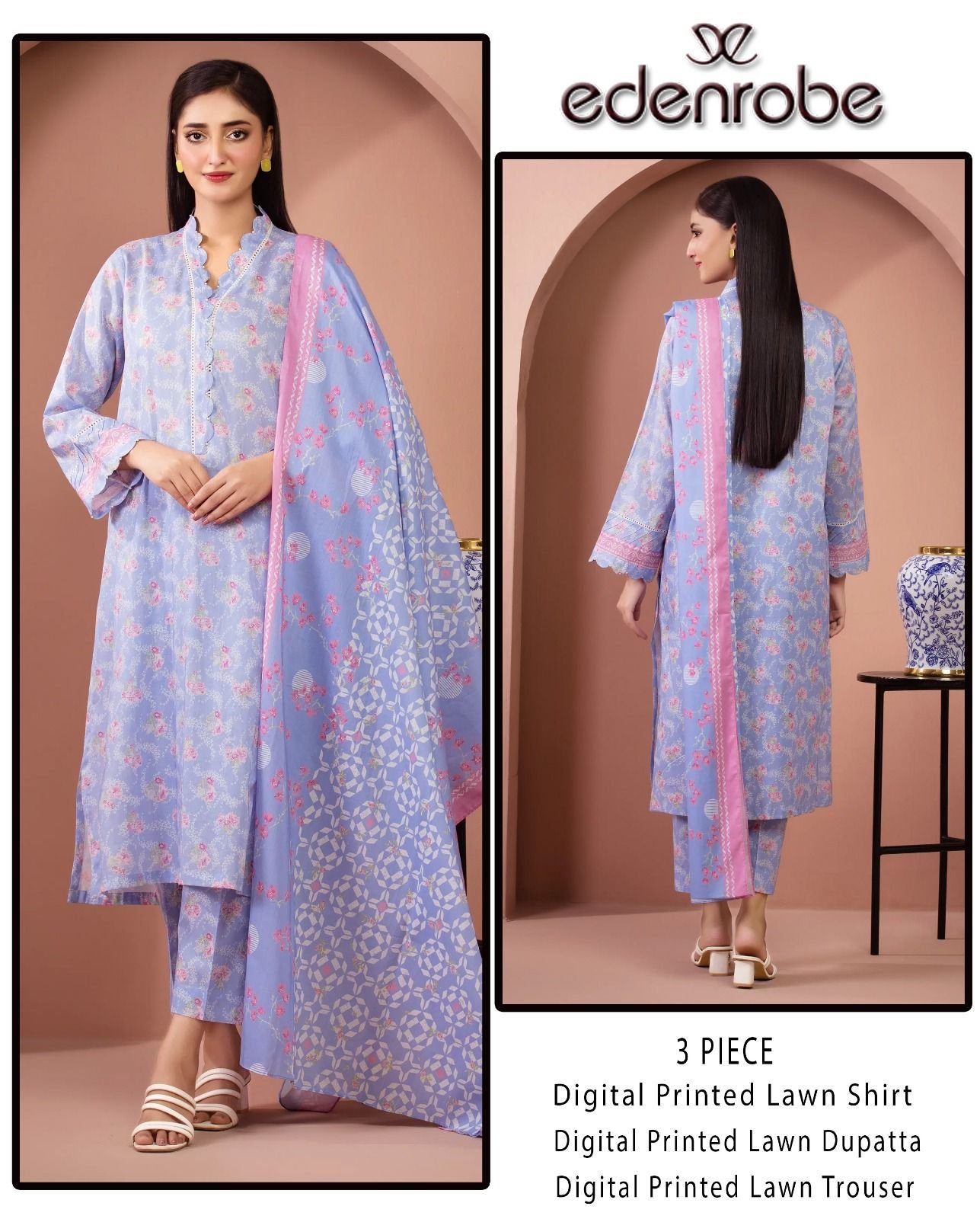 Eden Robe Digital Printed Lawn Shirt & Trouser with Digital Printed Lawn Dupatta