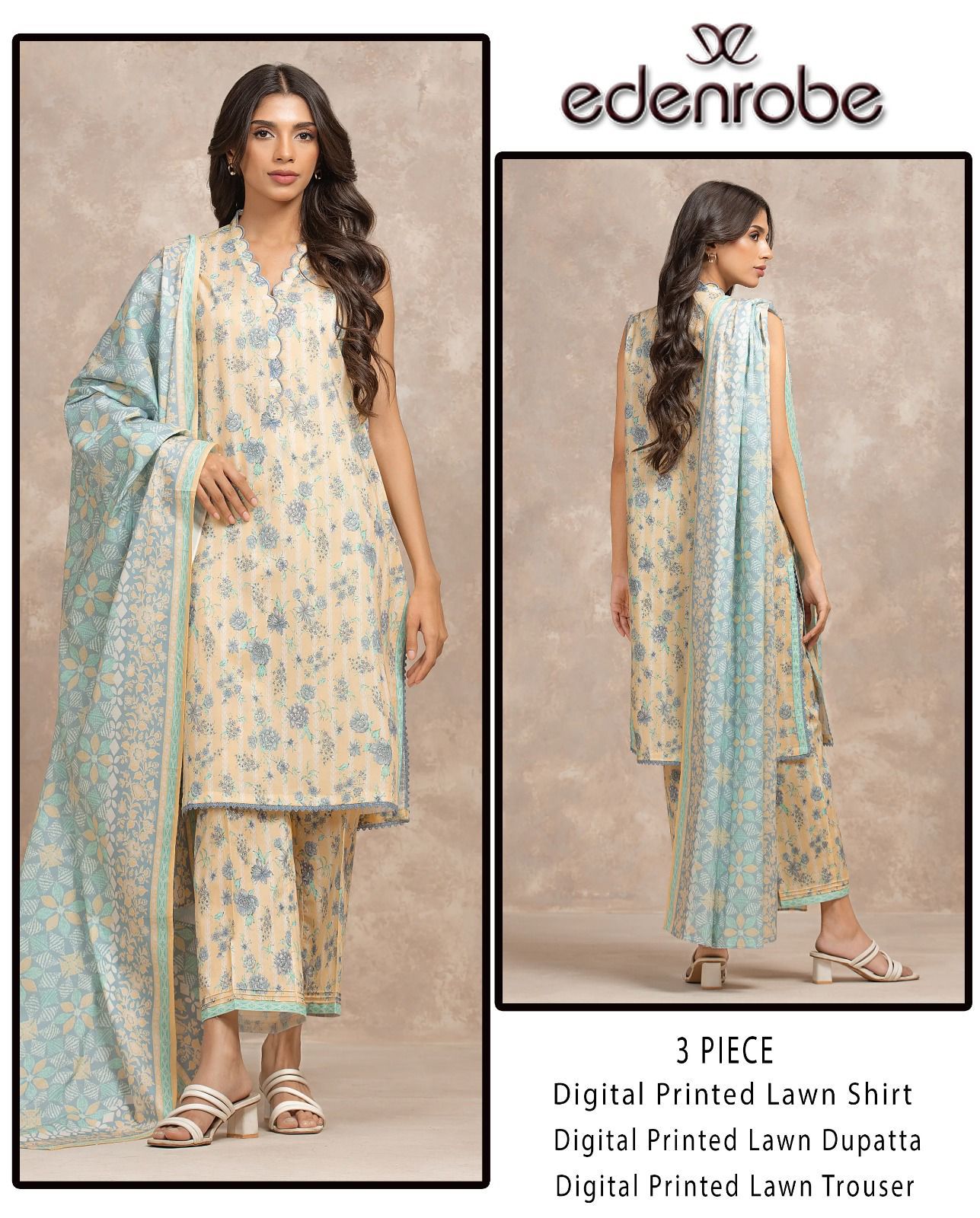 Eden Robe Digital Printed Lawn Shirt & Trouser with Digital Printed Lawn Dupatta