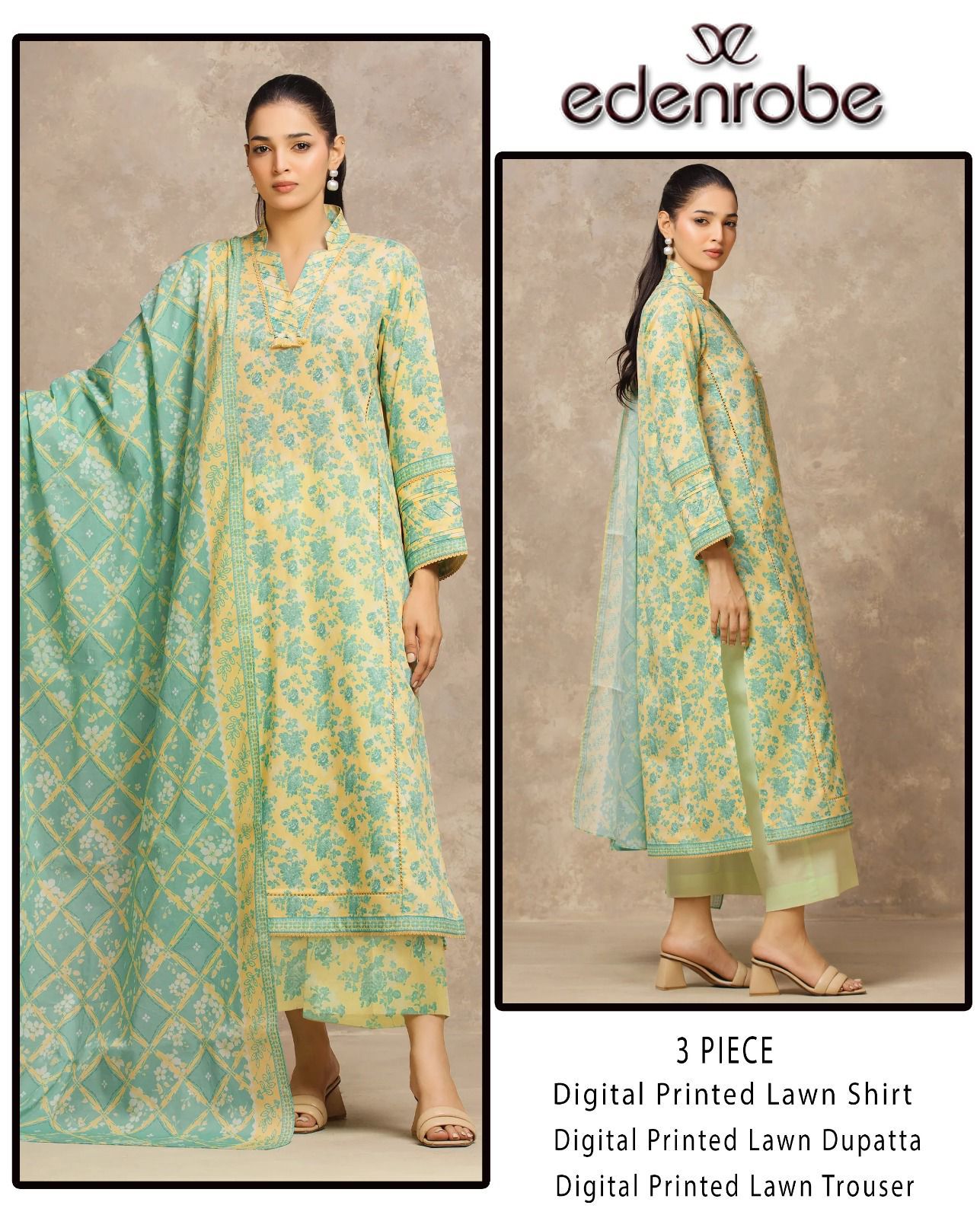 Eden Robe Digital Printed Lawn Shirt & Trouser with Digital Printed Lawn Dupatta