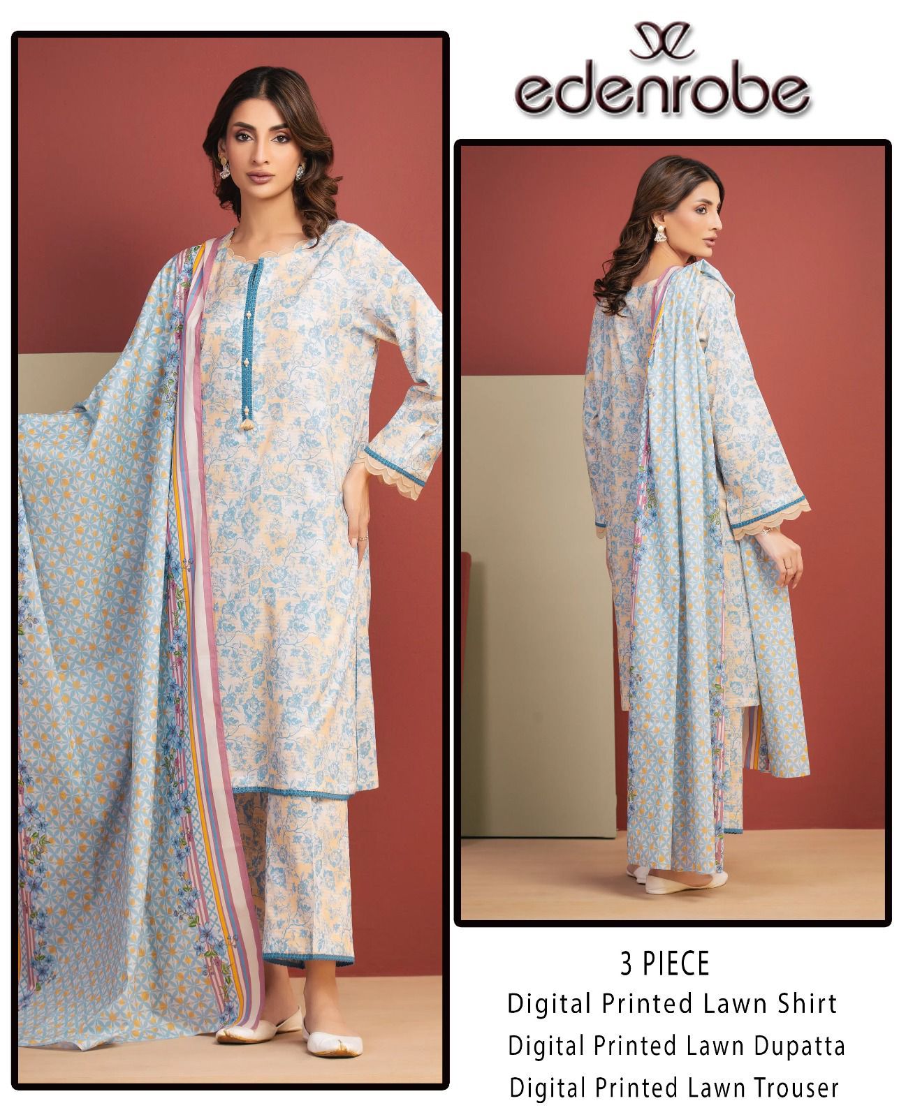 Eden Robe Digital Printed Lawn Shirt & Trouser with Digital Printed Lawn Dupatta