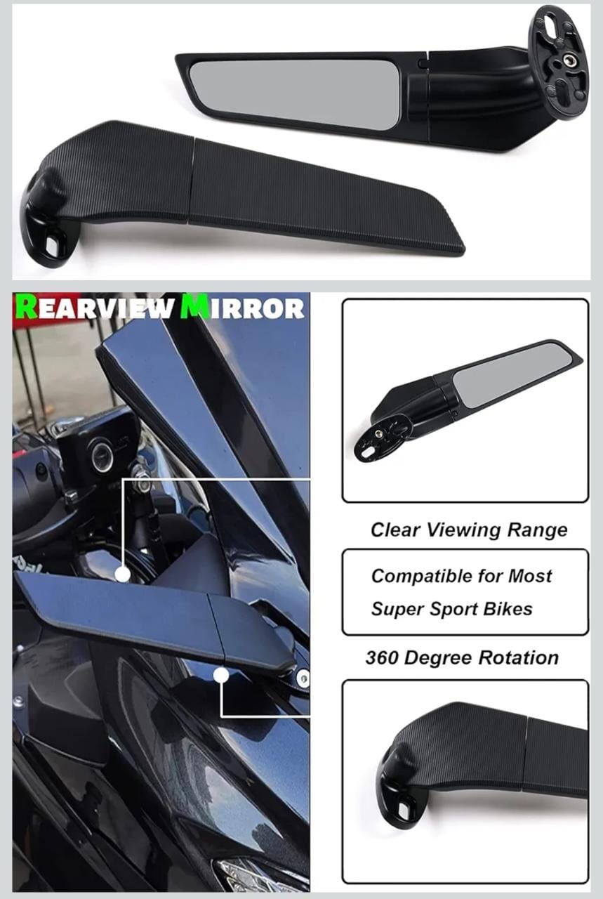 Stealth Winglet Style Motorcycle Side Mirrors – Aerodynamic Adjustable Rearview Set