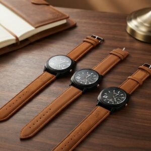 Classic Men's Analog Wrist Watch with Brown Leather Strap