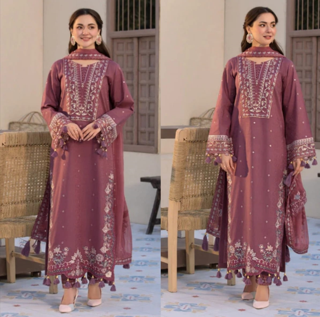 3-Piece Unstitched Fully Embroidered Lawn Suit with Chiffon Dupatta