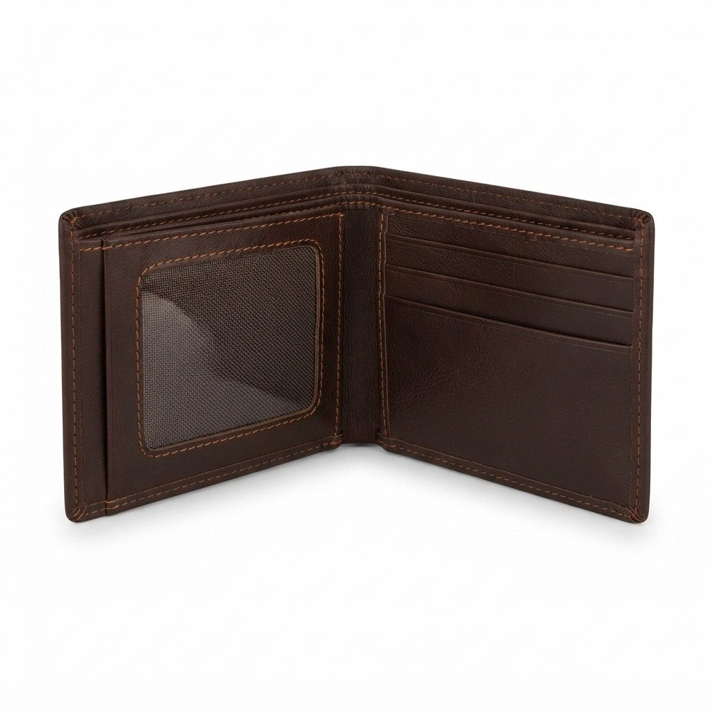 Men's Brown Bifold Wallet with ID Window & Card Slots - Image 2