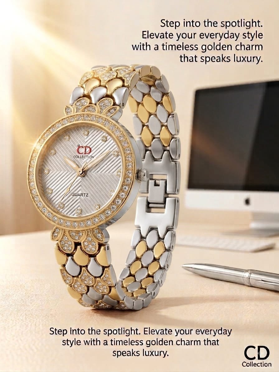 CD Collection Luxury Rhinestone Ladies Watch Two-Tone