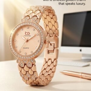 CD Collection Luxury Rhinestone Ladies Watch Rose Gold