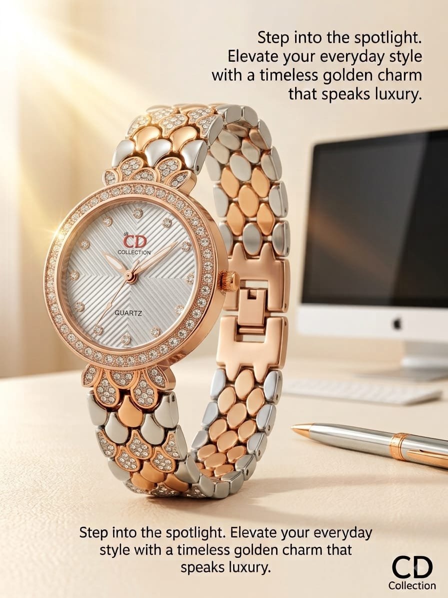 CD Collection Luxury Rhinestone Ladies Watch Two-Tone