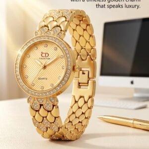 CD Collection Luxury Rhinestone Ladies Watch Gold
