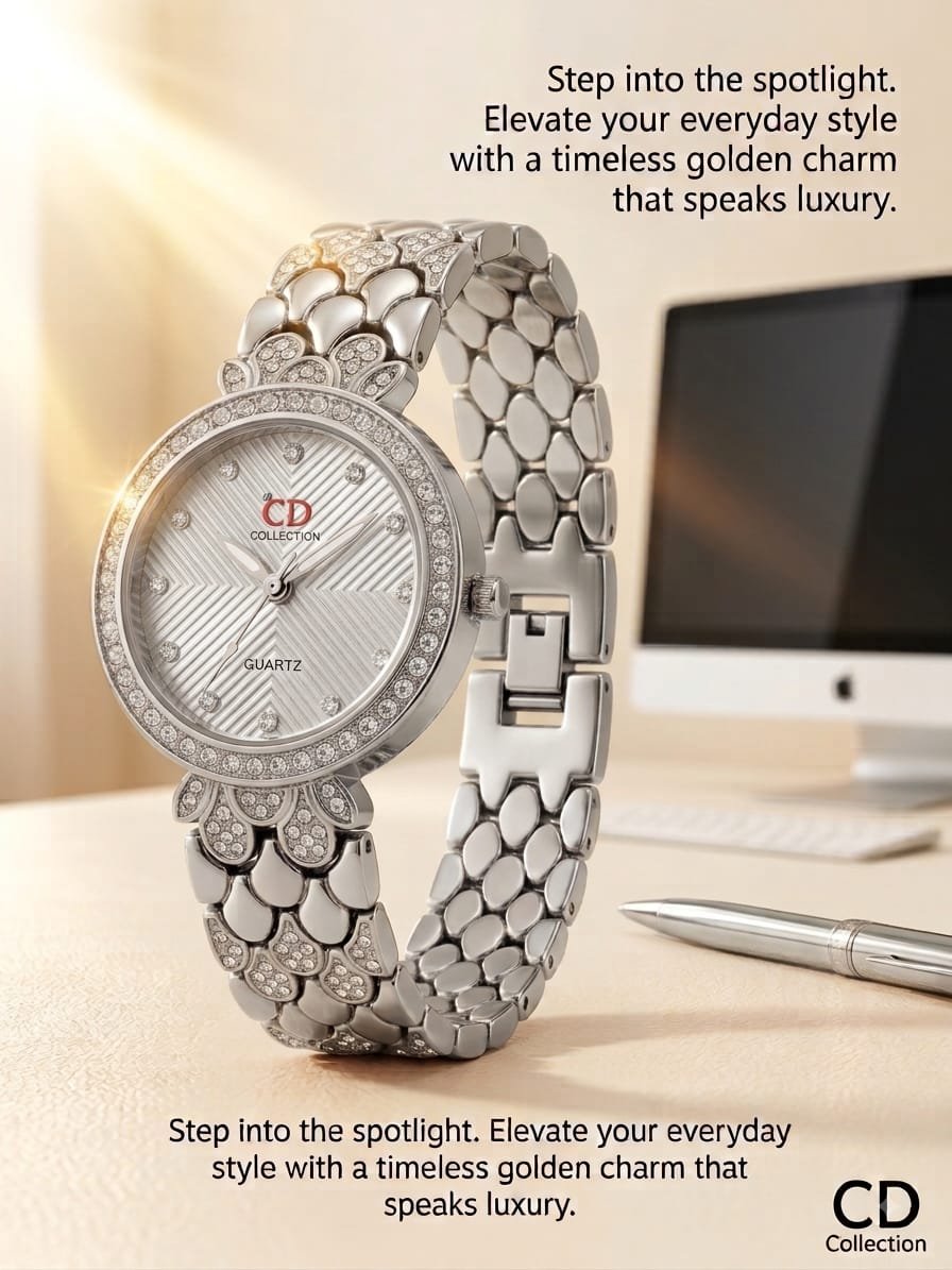 CD Collection Luxury Rhinestone Ladies Watch Silver