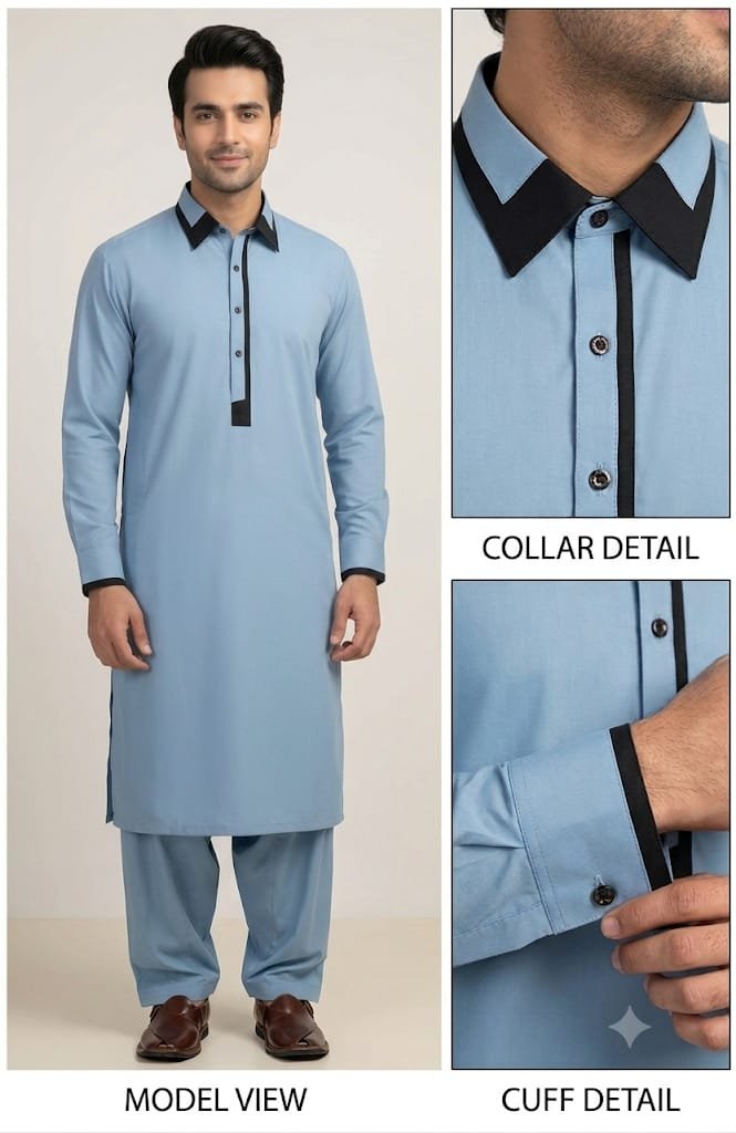 Light Blue Premium Stitched Shalwar Kameez