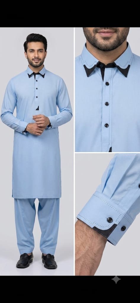 Sky Blue Premium Stitched Shalwar Kameez