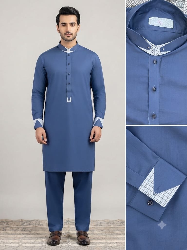 Dusty Blue Premium Stitched Shalwar Kameez