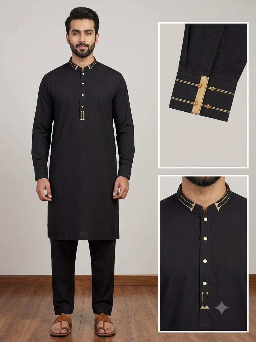 Jet Black Premium Stitched Shalwar Kameez