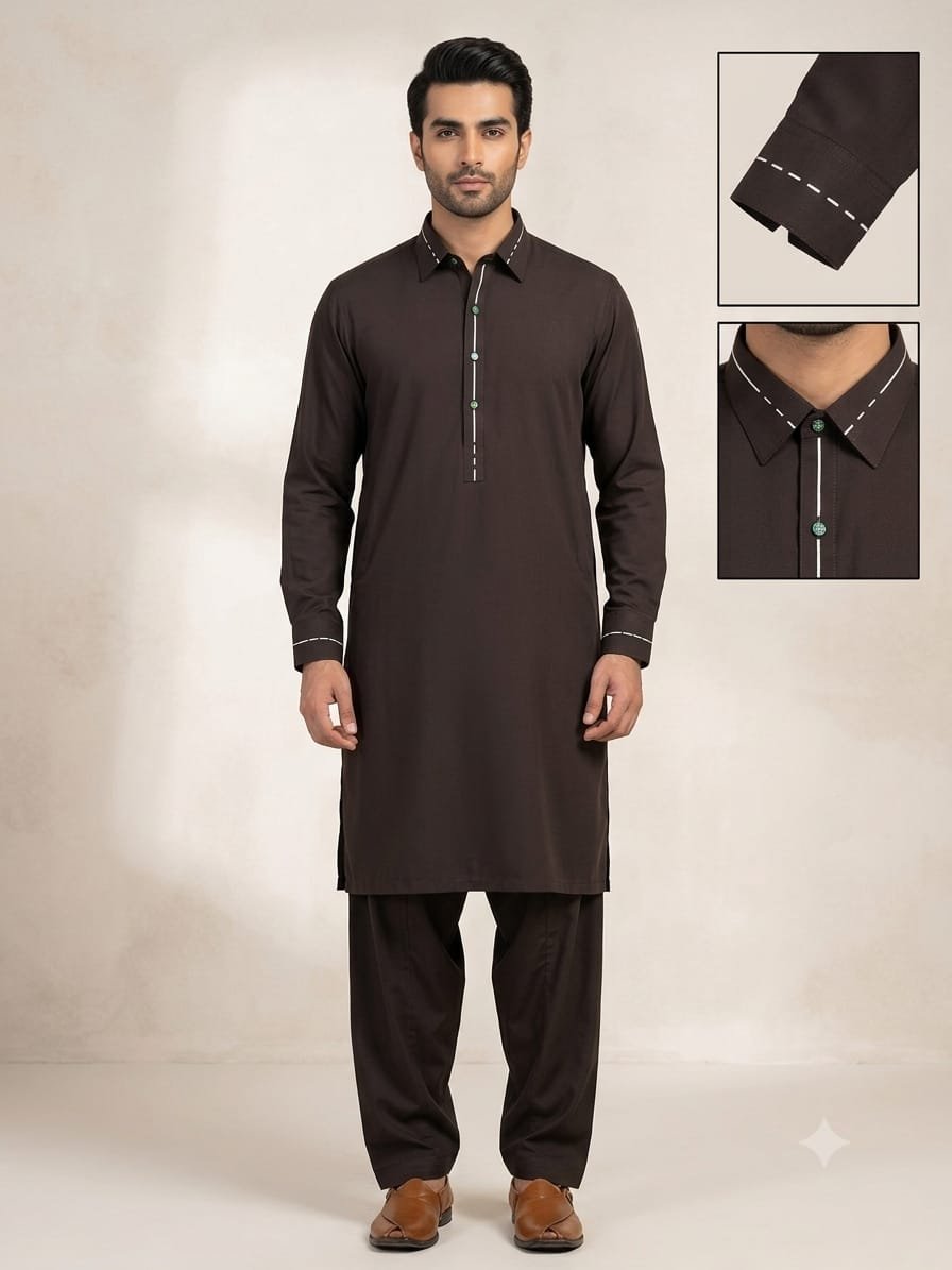 Dark Chocolate Brown Premium Stitched Shalwar Kameez