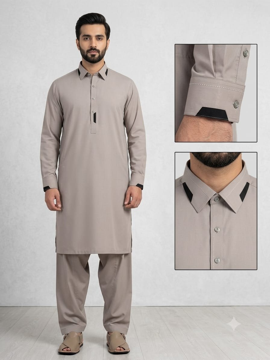 Taupe Beige Premium Stitched Men’s Shalwar Kameez